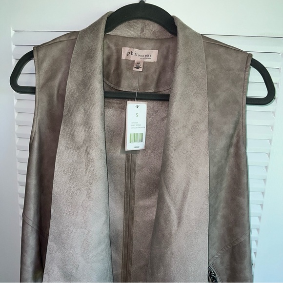 Philosophy Women’s Faux Leather Open Vest Buff Stone NWT - Picture 2 of 8